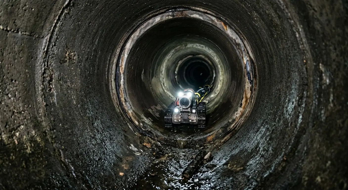 Robotic sewer camera inspecting pipe interior for Sewer Line Cleaning in Lufkin